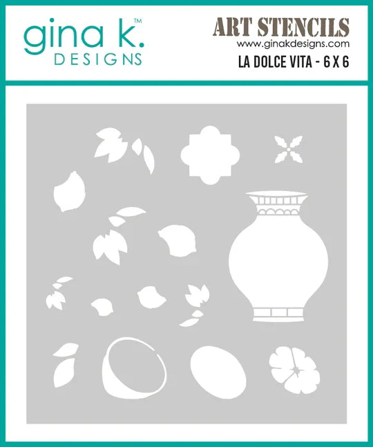 Gina K. Designs - BUNDLE - Stamp, Die Set & Stencil - La Dolce Vita. Set by Lisa Hetrick. At Embellish Away in Bowmanville Ontario Canada.