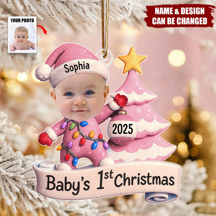 Personalized Cute Baby's First Christmas Ornament With Name & Photo - Newborn Gift For Family