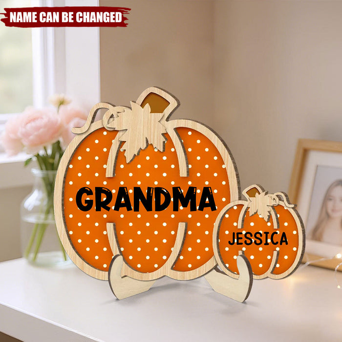 Personalized "Grandma's Little Pumpkins" Wooden Plaque With Kids Names – Polka Dot Design Carving Love and Family Together