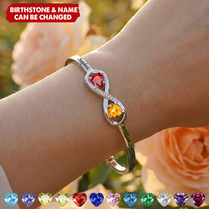 Personalized Infinity Double Heart Birthstone Bracelet With Name | Birthday Gift For Wife & Mom