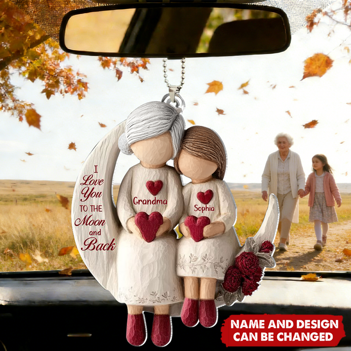 Personalized "Love You To The Moon" Acrylic Car Ornament With Names & Design | Heartfelt Mother's Day Birthday Gift For Grandparents & Grandchildren