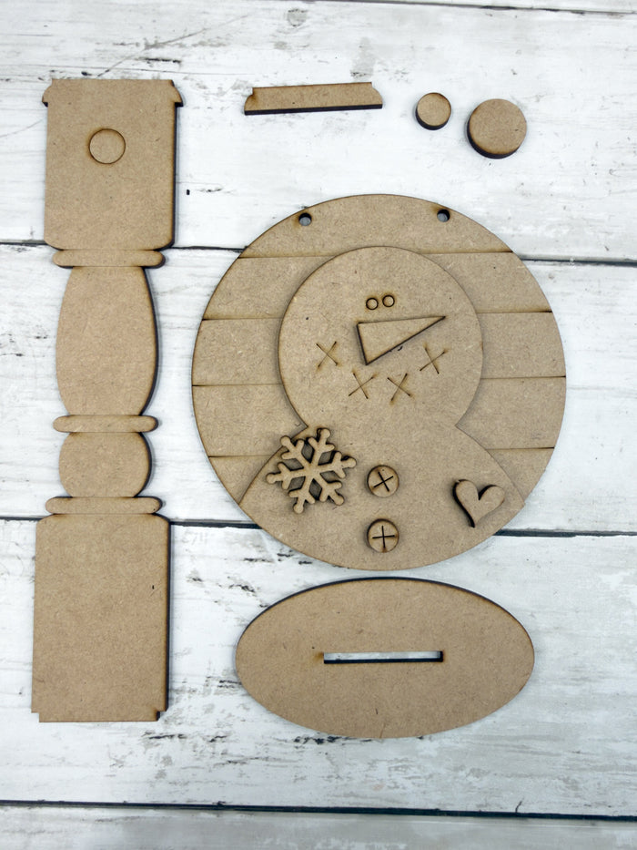 Primitive Snowman 5 in round Sign with Stand DIY Kit