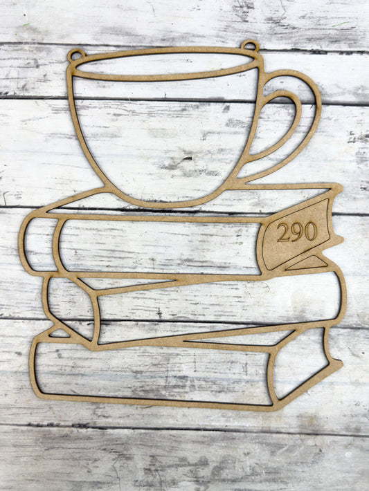 BULK Style 290 Stacked Books and Mug Laser Cut Outline Frame Blank