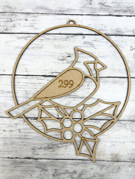 BULK Style 299 Round Perched Cardinal Laser Cut Outline Frame Blank