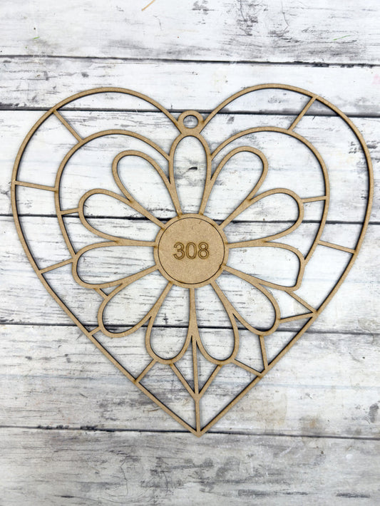 BULK Style 308 Daisy Heart Laser Cut Outline Frame Blank