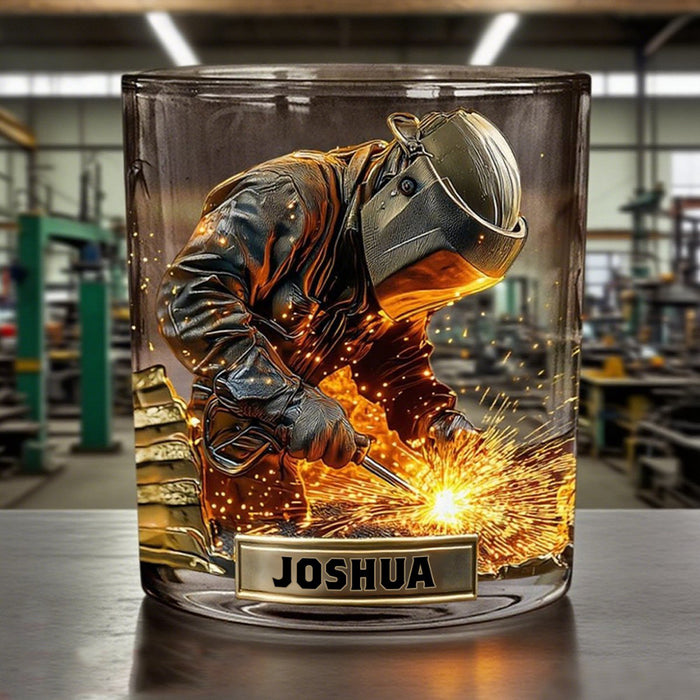Custom Whiskey Glass - Personalized with Name | Engraved Gift For Welders, Metal Fabricators & Mechanics
