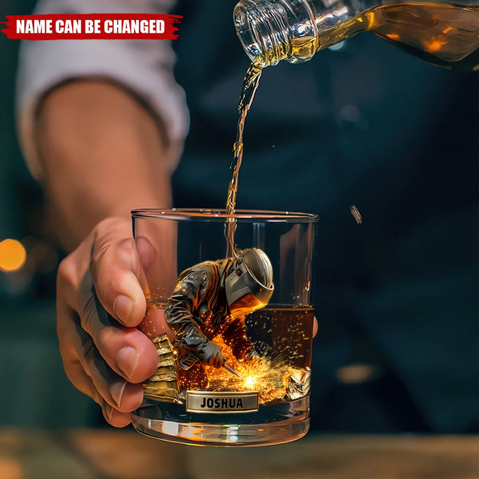 Custom Whiskey Glass - Personalized with Name | Engraved Gift For Welders, Metal Fabricators & Mechanics