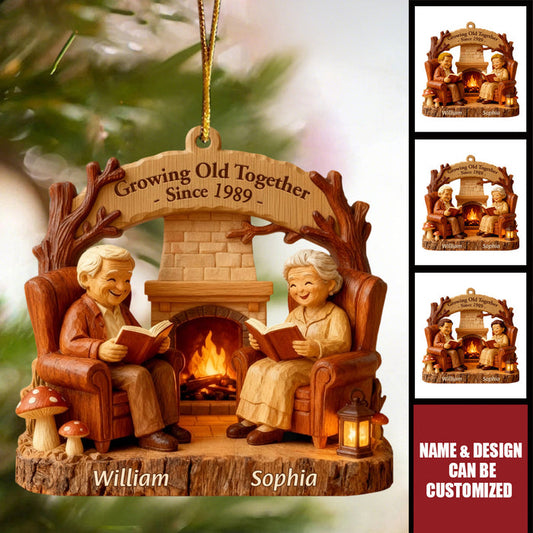 Customized Cozy Fireplace Couple Keepsake Ornament Acrylic  - Perfect For Grandparents Christmas Gift Anniversary Gift