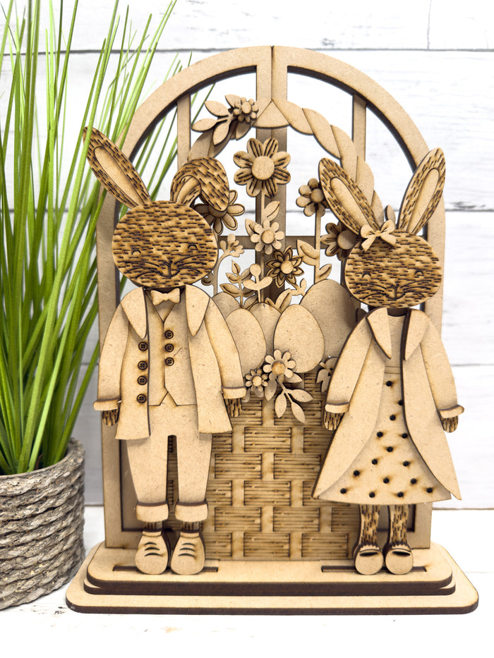 Easter Bunnies and Basket Trio Insert for Interchangeable Window Base DIY Kit