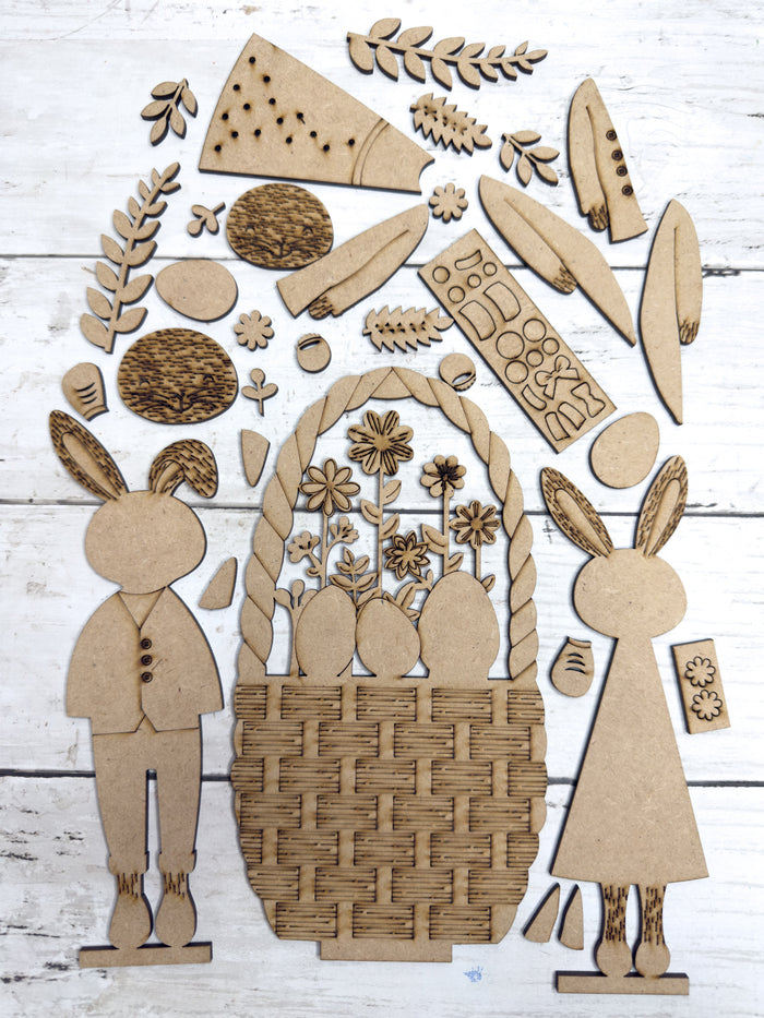 Easter Bunnies and Basket Trio Insert for Interchangeable Window Base DIY Kit