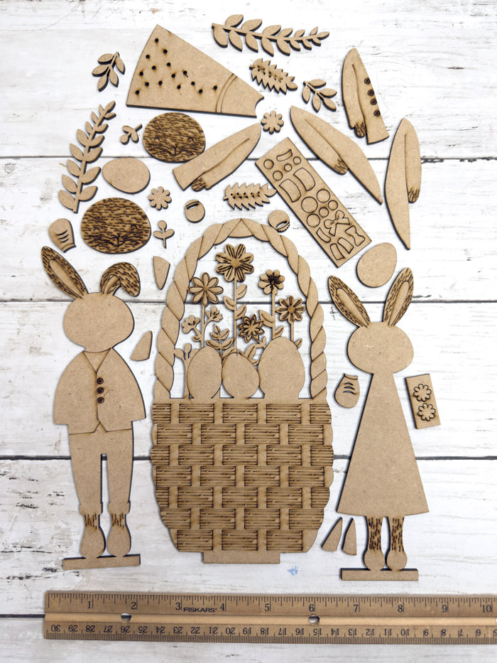 Easter Bunnies and Basket Trio Insert for Interchangeable Window Base DIY Kit