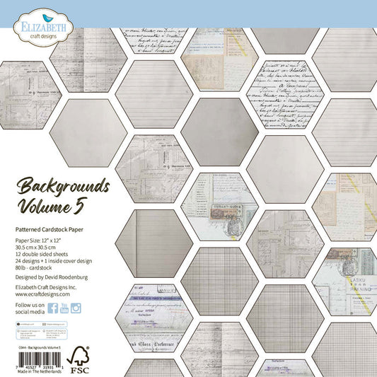Elizabeth Craft - 12X12 Printed Cardstock Pack - Backgrounds Volume 5. Available at Embellish Away located in Bowmanville Ontario Canada.