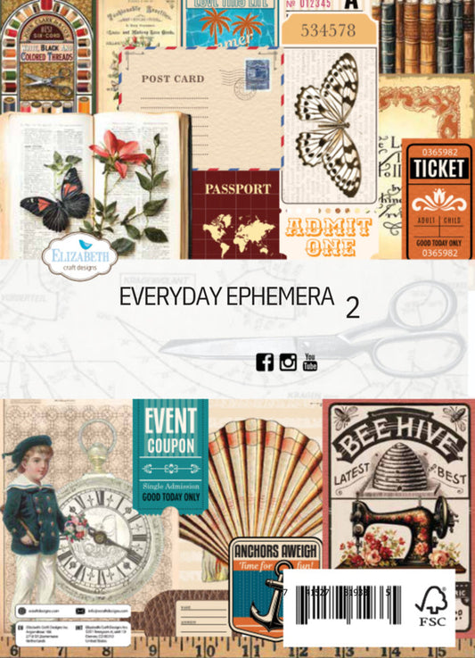 Elizabeth Craft - Patterned Cardstock Pad - Everyday Ephemera 2. Paper Size: 5.8" x 8.3". Available at Embellish Away in Bowmanville Ontario Canada.