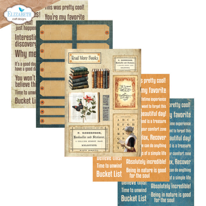 Elizabeth Craft - Patterned Cardstock Pad - Everyday Ephemera 2. Paper Size: 5.8" x 8.3". Available at Embellish Away in Bowmanville Ontario Canada.