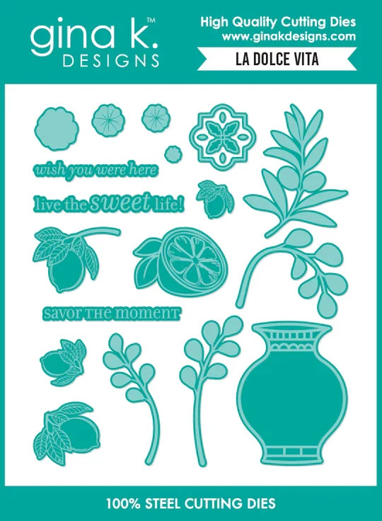 Gina K. Designs - BUNDLE - Stamp, Die Set &amp; Stencil - La Dolce Vita. Set by Lisa Hetrick. At Embellish Away in Bowmanville Ontario Canada.