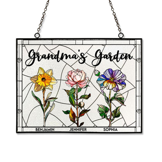 Grandma's Garden - Personalized Stained Glass Window Hanging Suncatcher,Mother's Day Gift