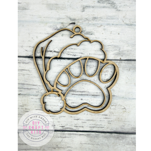 Hollow Paw Print Santa Hat Ornament DIY
