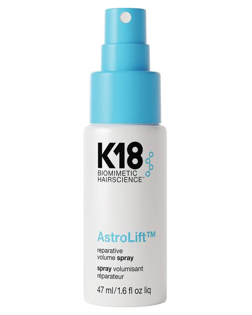 K18 Astrolift hair spray bottle on a white background