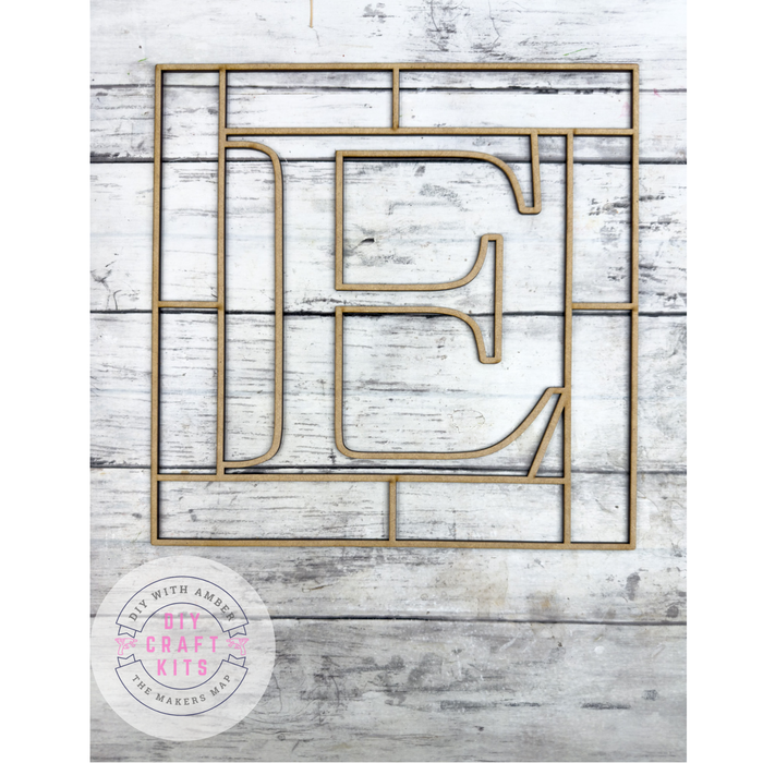 Letter E Square Monogram Laser Cut Outline Frame Blank