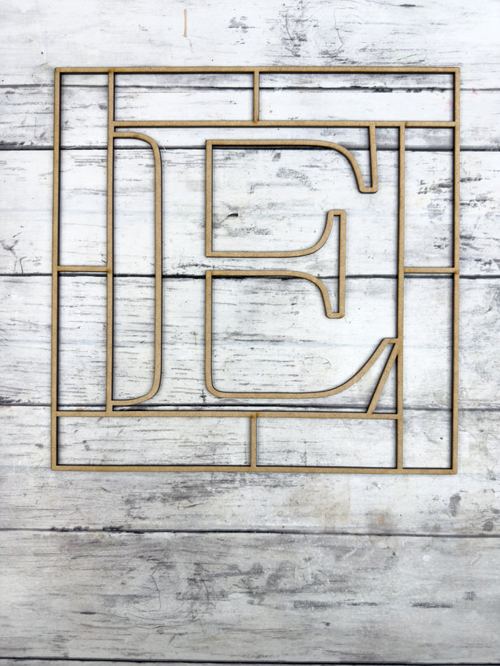 Letter E Square Monogram Laser Cut Outline Frame Blank