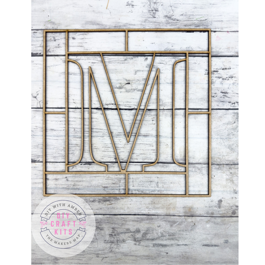 Letter M Square Monogram Laser Cut Outline Frame Blank