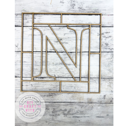 Letter N Square Monogram Laser Cut Outline Frame Blank