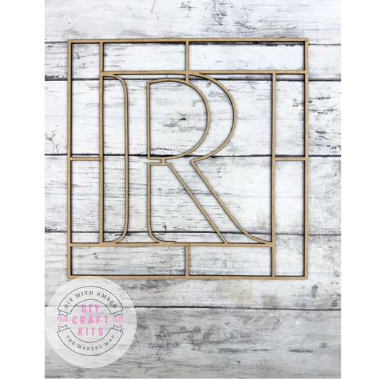 Letter R Square Monogram Laser Cut Outline Frame Blank