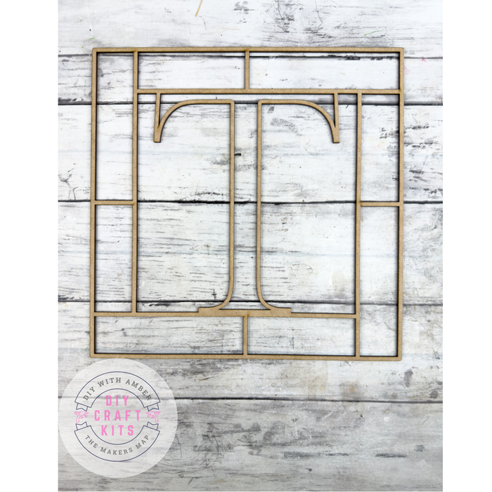 Letter T Square Monogram Laser Cut Outline Frame Blank