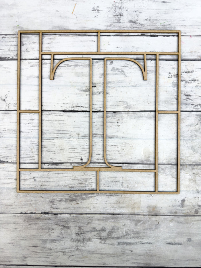 Letter T Square Monogram Laser Cut Outline Frame Blank