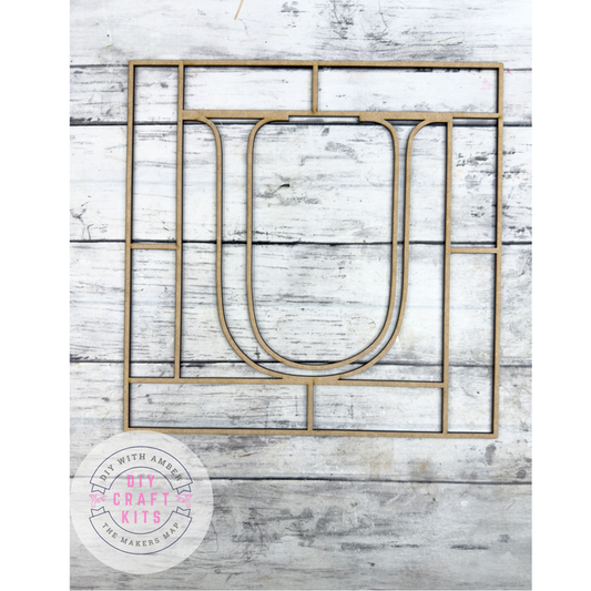 Letter U Square Monogram Laser Cut Outline Frame Blank