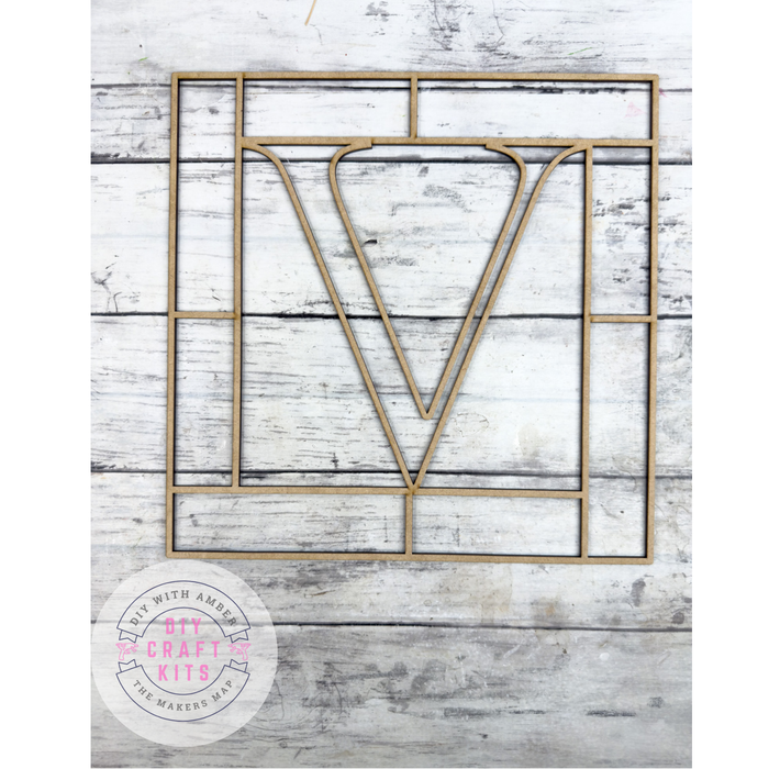 Letter V Square Monogram Laser Cut Outline Frame Blank