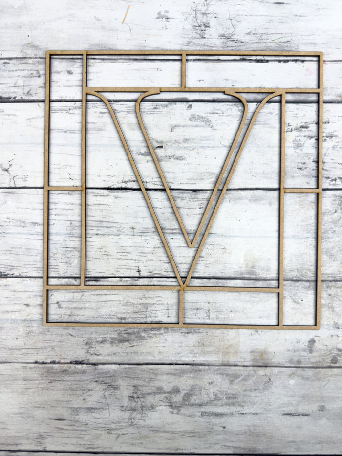 Letter V Square Monogram Laser Cut Outline Frame Blank