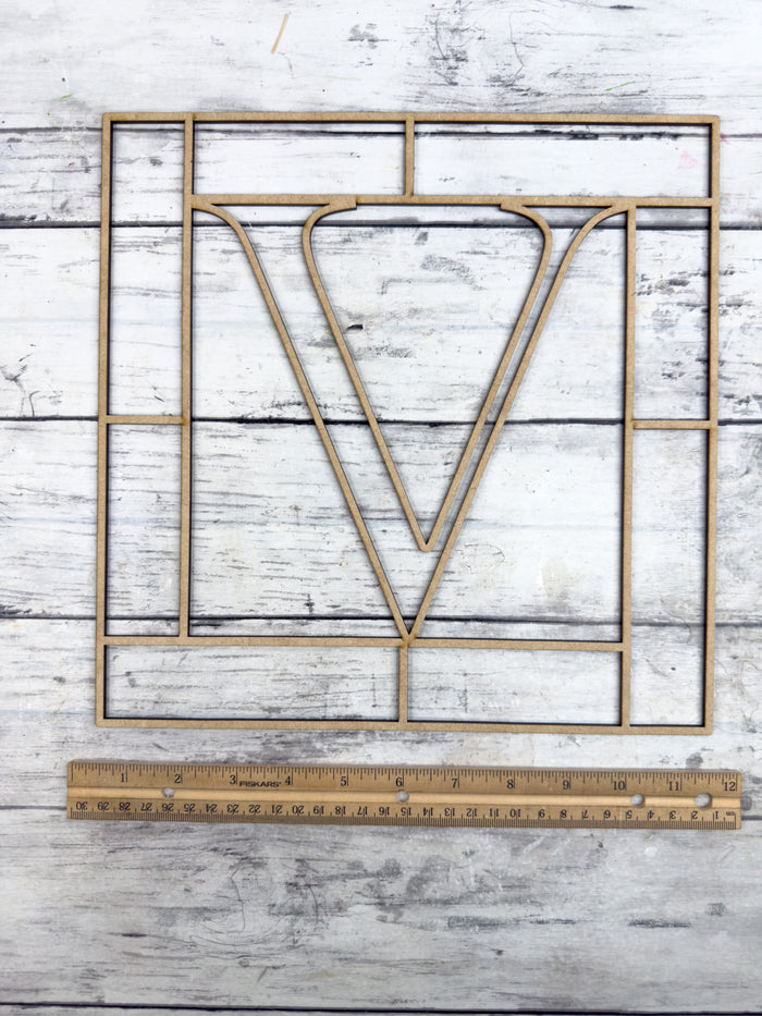Letter V Square Monogram Laser Cut Outline Frame Blank