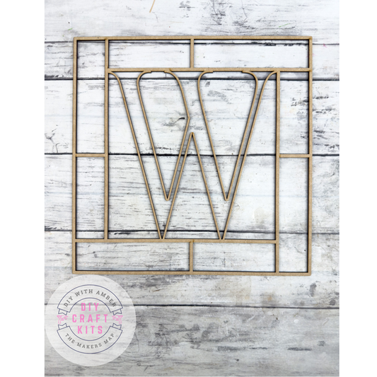 Letter W Square Monogram Laser Cut Outline Frame Blank