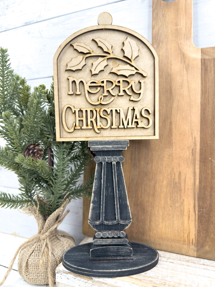 Merry Christmas Holly Insert for Spindle Base