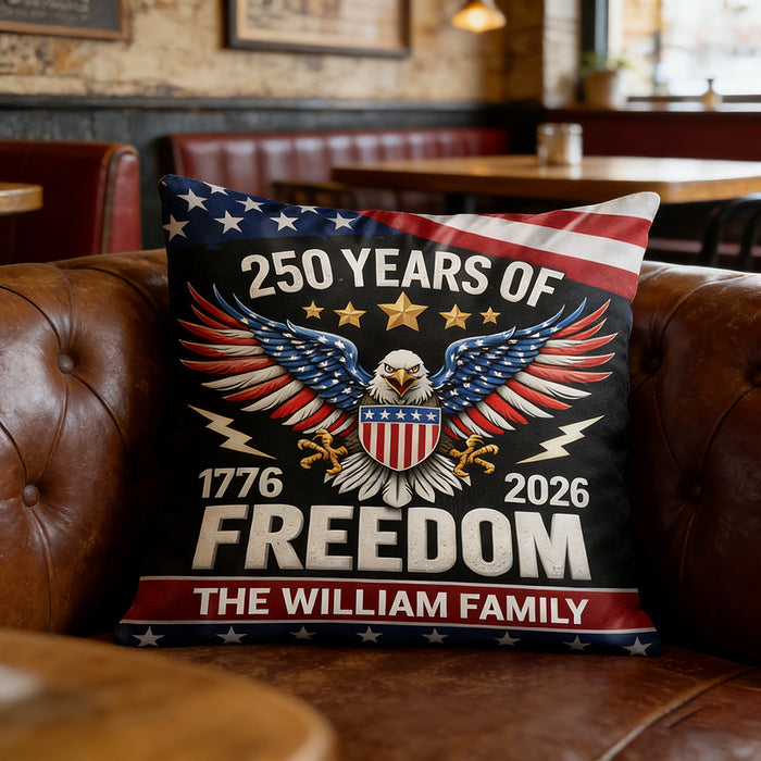 Personalized 250 Years Of Freedom Throw Pillow With Family Name & Eagle - Independence Day Gift For Patriots