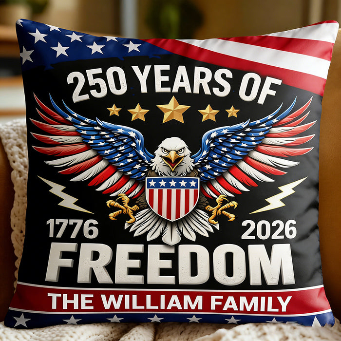 Personalized 250 Years Of Freedom Throw Pillow With Family Name & Eagle - Independence Day Gift For Patriots