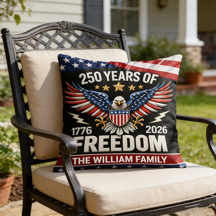 Personalized 250 Years Of Freedom Throw Pillow With Family Name & Eagle - Independence Day Gift For Patriots
