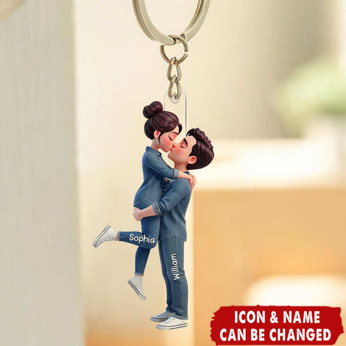 Personalized 3D-Effect Kissing Couple Acrylic Keychain With Names & Icons | Romantic Valentine's Day Gift For Couple Soulmates