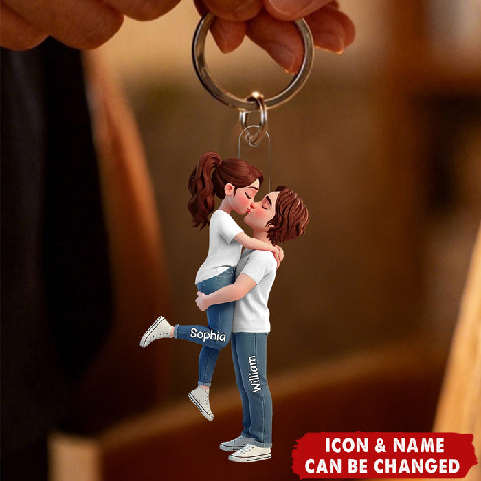 Personalized 3D-Effect Kissing Couple Acrylic Keychain With Names & Icons | Romantic Valentine's Day Gift For Couple Soulmates