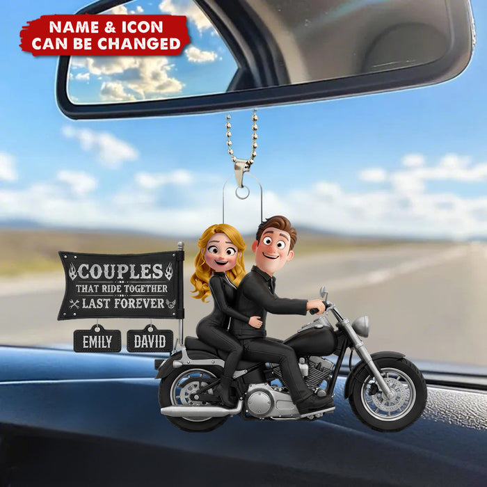 Personalized 3D Effect Motorcycle Couple Acrylic Hanging Ornament With Name & Icons - Best Anniversary Valentine's Day Gift For Couples