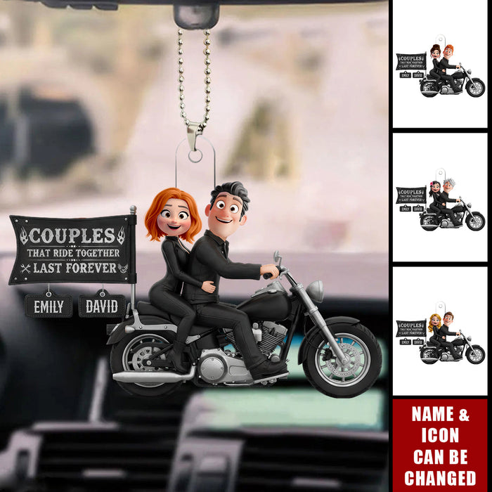 Personalized 3D Effect Motorcycle Couple Acrylic Hanging Ornament With Name & Icons - Best Anniversary Valentine's Day Gift For Couples