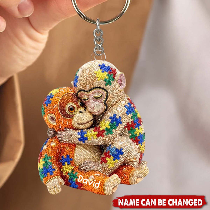Personalized Autism Monkey Punch Keychain With Name | Heartwarming Gift For Autism Mom