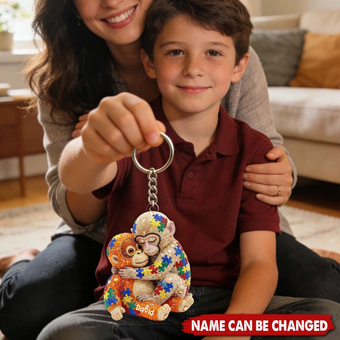 Personalized Autism Monkey Punch Keychain With Name | Heartwarming Gift For Autism Mom