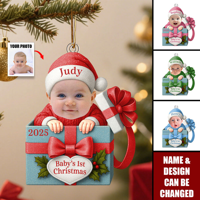 Personalized Baby Christmas Gift Box Ornament With Name Photo & Design Funny Newborn 1st Christmas Gift For Family