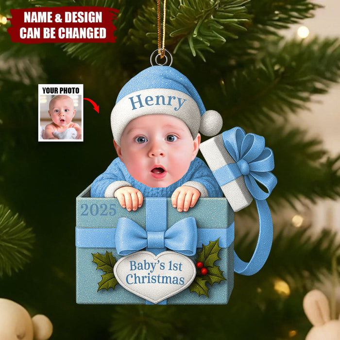 Personalized Baby Christmas Gift Box Ornament With Name Photo & Design Funny Newborn 1st Christmas Gift For Family