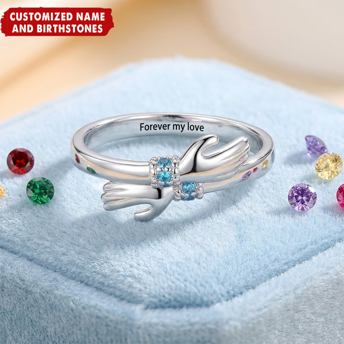 Personalized Birthstone Hug Ring With Text | Birthday Anniversary Valentine's Day Gift For Her