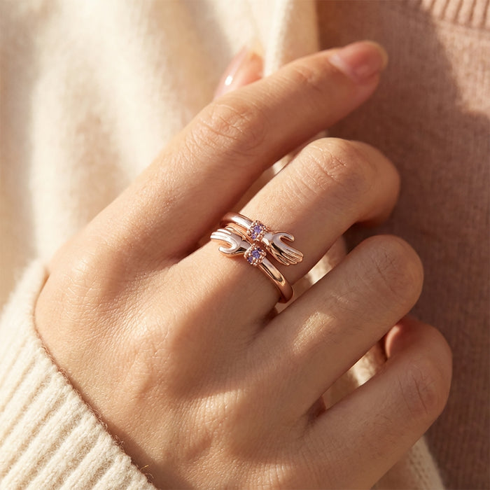 Personalized Birthstone Hug Ring With Text | Birthday Anniversary Valentine's Day Gift For Her