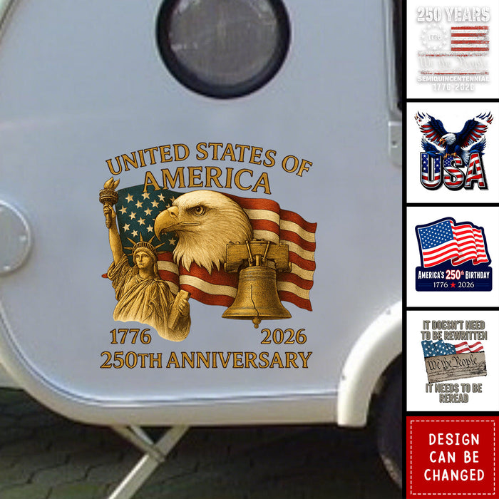 Personalized Bold Flag & Eagle Wings American USA 250th Car Window Decal Sticker - Independence Day Keepsake For Trucks & SUVs