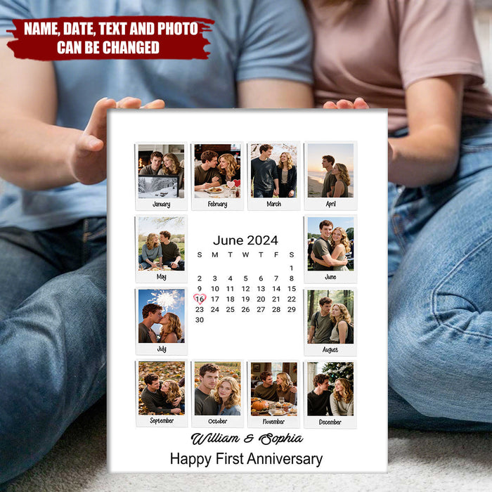 Personalized Couples Photo Print - Custom Name Date & Photos | "A Year Of Us" Monthly Memories Timeline | Anniversary Gift For Partners